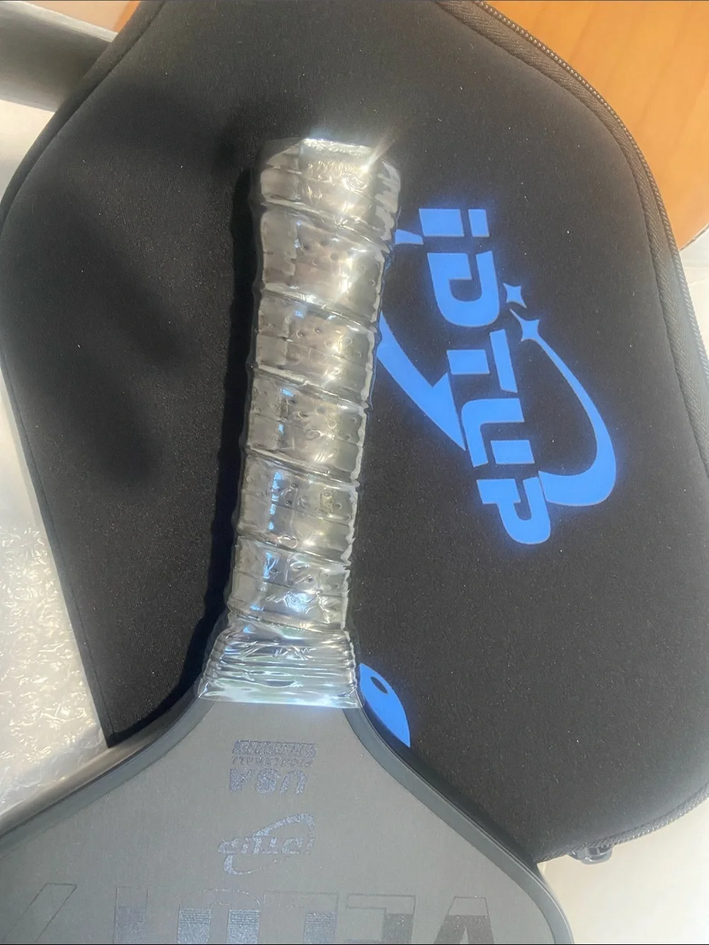 DITA Black Pickleball Paddle with Blue Logo Cover